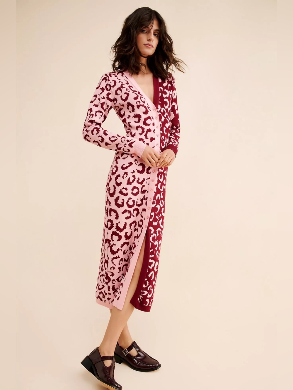 Farm Rio Mixed Leopard Knit Midi Dress Size L